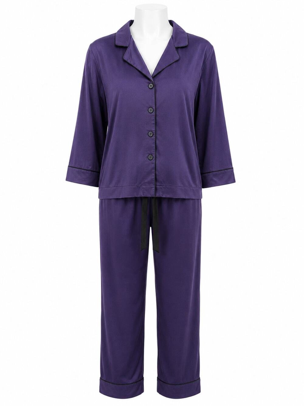 Oscar de la Renta Pink Label Y2K Purple Pajama Set Black Piping Womens S